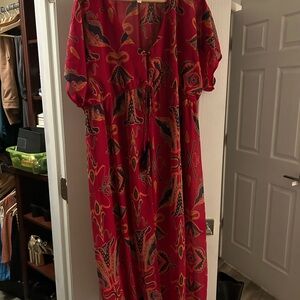 Elegant Red Patterned Women's Dress